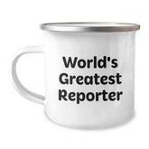 Funny Quotes Reporter Gifts for Men Christmas Unique Presents from Friends, World's Greatest Reporter Funny Camping Mug, 12 oz Stainless Steel Enamel Finish - Image 1